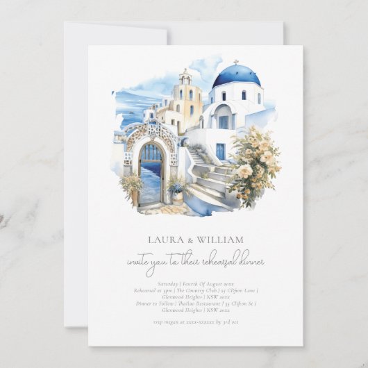 Santorini Griekenland Waterverf repetitie diner Kaart (Voorkant)