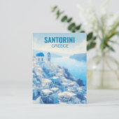 Santorini Griekenland Waterverf Schilderen Briefka Briefkaart (Staand voorkant)