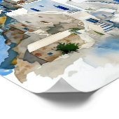 Santorini Griekenland Waterverf Schilderij Vierkan Poster (Hoek)