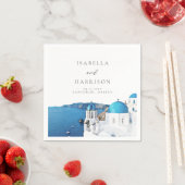 SANTORINI GRIEKENLAND Waterverf Skyline Bestemming Servet (Insitu)