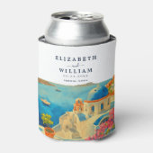 Santorini Griekenland Waterverf Skyline Bruiloft Blikjeskoeler (Blikje Voorkant)