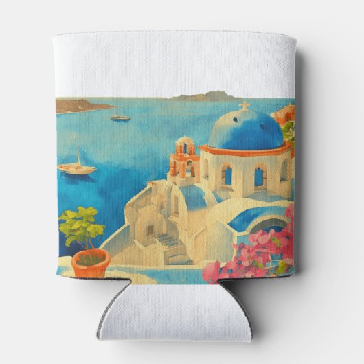 Santorini Griekenland Waterverf Skyline Bruiloft Blikjeskoeler (Achterkant)