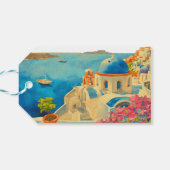 Santorini Griekenland Waterverf Skyline Bruiloft Cadeaulabel (Achterkant Horizontaal)