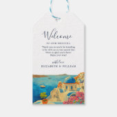 Santorini Griekenland Waterverf Skyline Bruiloft Cadeaulabel (Voorkant)