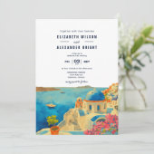 Santorini Griekenland Waterverf Skyline Bruiloft Kaart (Staand voorkant)