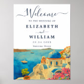 Santorini Griekenland Waterverf Skyline Bruiloft Poster (Voorkant)