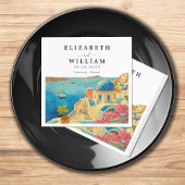 Santorini Griekenland Waterverf Skyline Bruiloft Servet
