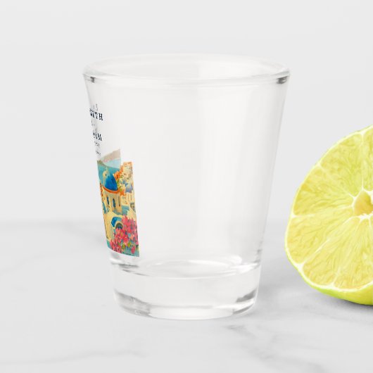 Santorini Griekenland Waterverf Skyline Bruiloft Shot Glas (Rechts)