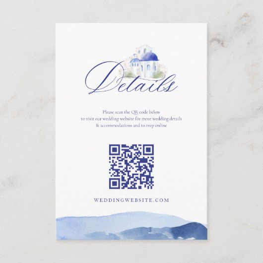 Santorini Griekenland Waterverf Trouwdetail QR-cod Informatiekaartje (Voorkant)