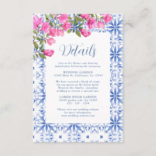 Santorini Griekenland Waterverf Trouwdetails Informatiekaartje (Voorkant)