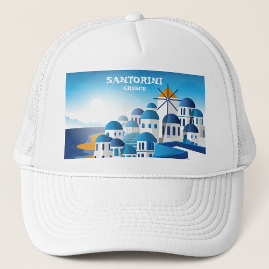 Santorini Griekenland Waterverf Trucker Pet (Voorkant)