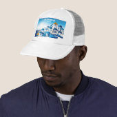 Santorini Griekenland Waterverf Trucker Pet (In situ)