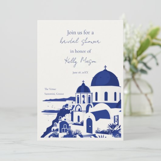 Santorini Griekenland Waterverf Vrijgezellenfeest Kaart (Staand voorkant)