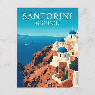 Santorini, Griekenland Witte Huizen Reis Vintage Briefkaart