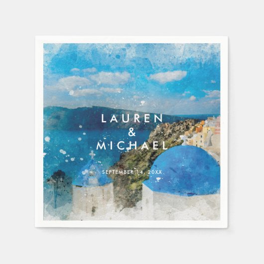 Santorini Griekenland zomer bruiloft servetten (Voorkant)