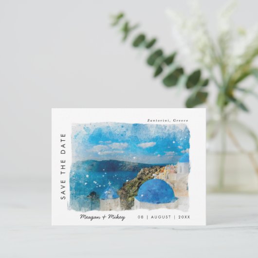 santorini griekenland zomer met behoud van datum briefkaart (Staand voorkant)