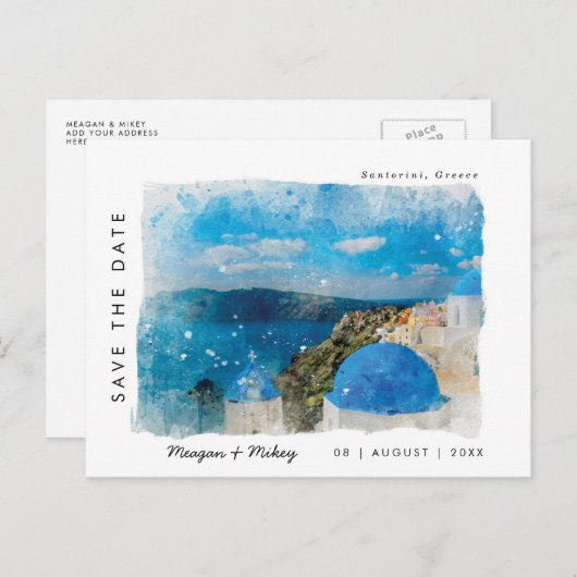 santorini griekenland zomer met behoud van datum briefkaart (Voorkant / Achterkant)