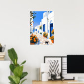 Santorini Grieks Dorp Witte Steeg Muurkunst Poster (Thuiskantoor)