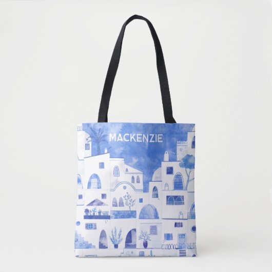 Santorini Grieks eiland gepersonaliseerde Waterver Tote Bag (Voorkant)