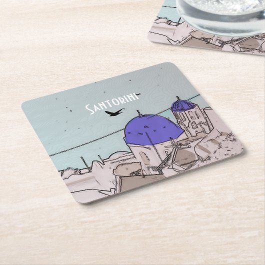 Santorini  Grieks eiland Kartonnen Onderzetters (Schuin)