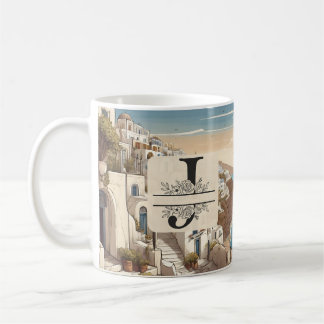 Santorini grieks eiland monogram reizen blauw koffiemok
