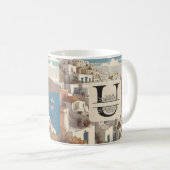 Santorini grieks eiland monogram reizen blauw koffiemok (Voorkant rechts)