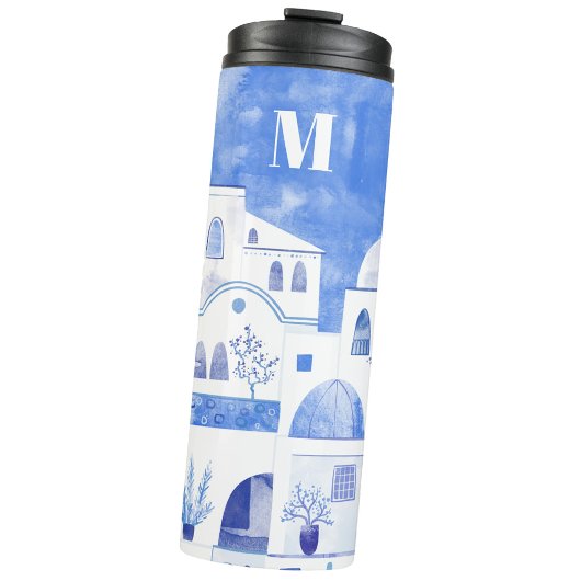 Santorini Grieks Eiland Waterverf Monogram Thermosbeker