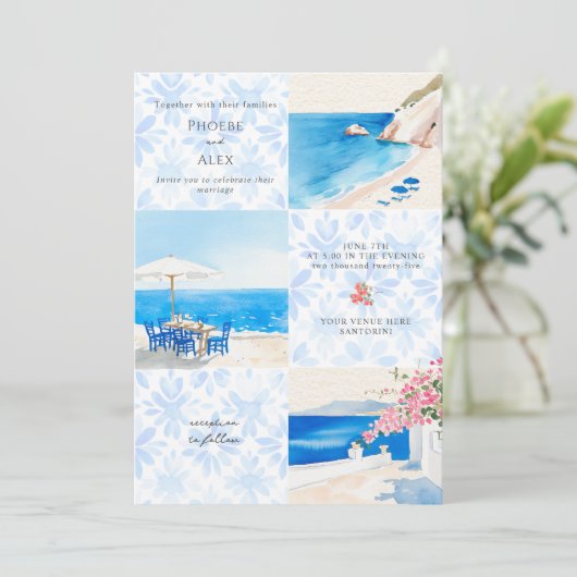 Santorini Grieks strand bruiloft Kaart (Staand voorkant)