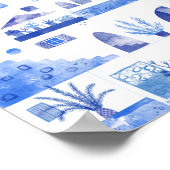 Santorini Griekse Aquarel Gepersonaliseerd Poster (Hoek)