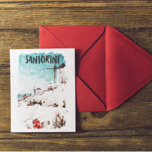 Santorini Griekse eilanden Waterverf Reizen Briefkaart