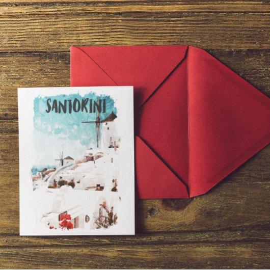 Santorini Griekse eilanden Waterverf Reizen Briefkaart