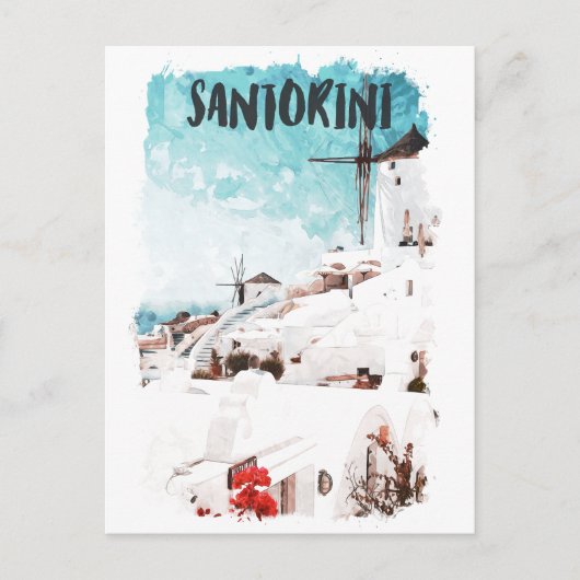 Santorini Griekse eilanden Waterverf Reizen Briefkaart (Voorkant)