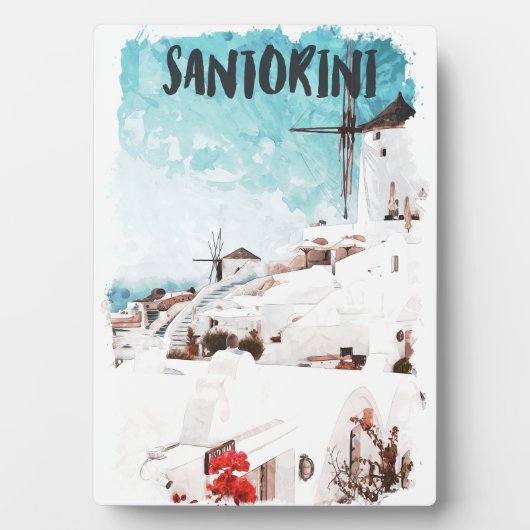 Santorini Griekse eilanden Waterverf Reizen Fotoplaat (voorkant)