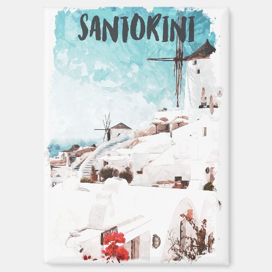 Santorini Griekse eilanden Waterverf Reizen Magneet (Voorkant)