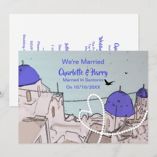 Santorini Griekse Post Huwelijk Receptie Party Kaart (Voorkant / Achterkant)