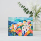 Santorini Hellings in Abstracte Kleuren Feestdagenkaart (Staand voorkant)