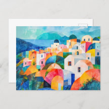 Santorini Hillside in Abstracte tinten