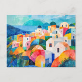 Santorini Hillside in Abstracte tinten Feestdagenkaart (Voorkant)