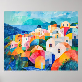 Santorini Hillside in Abstracte tinten Poster