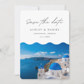 Santorini Huwelijk Griekenland Save the Date Kaart (Voorkant)