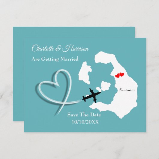 Santorini Huwelijksbestemming Bewaar de Datum Save The Date (Voorkant / Achterkant)