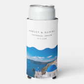 Santorini huwelijksgunst seltzer blikjeskoeler (Seltzer Voorkant)