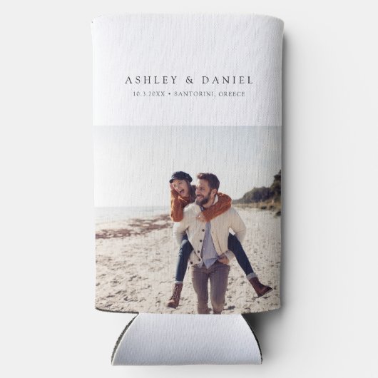 Santorini huwelijksgunst seltzer blikjeskoeler (Achterkant)