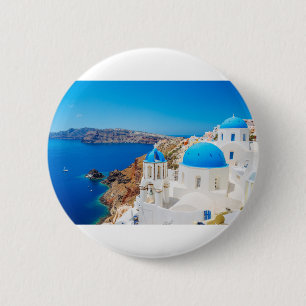 Santorini Island - Caldera, Griekenland Ronde Button 5,7 Cm