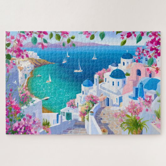 Santorini Island Greece Watercolor Painting Legpuzzel (Horizontaal)