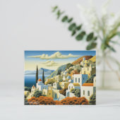 Santorini Island Olieverfschilderij Griekenland Re Briefkaart (Staand voorkant)