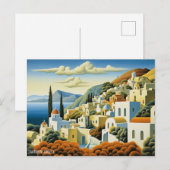 Santorini Island Olieverfschilderij Griekenland Re Briefkaart (Voorkant / Achterkant)