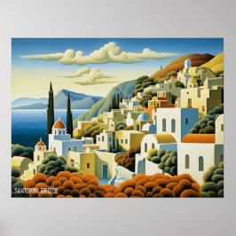 Santorini Island Olieverfschilderij Griekenland Re Poster