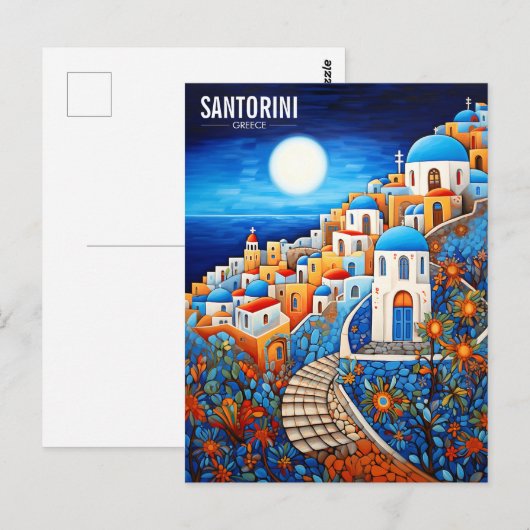Santorini Island Schilderij | Griekenland Reizen | Briefkaart (Voorkant / Achterkant)
