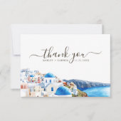Santorini Island Watercolor Destination Wedding Bedankkaart (Voorkant)